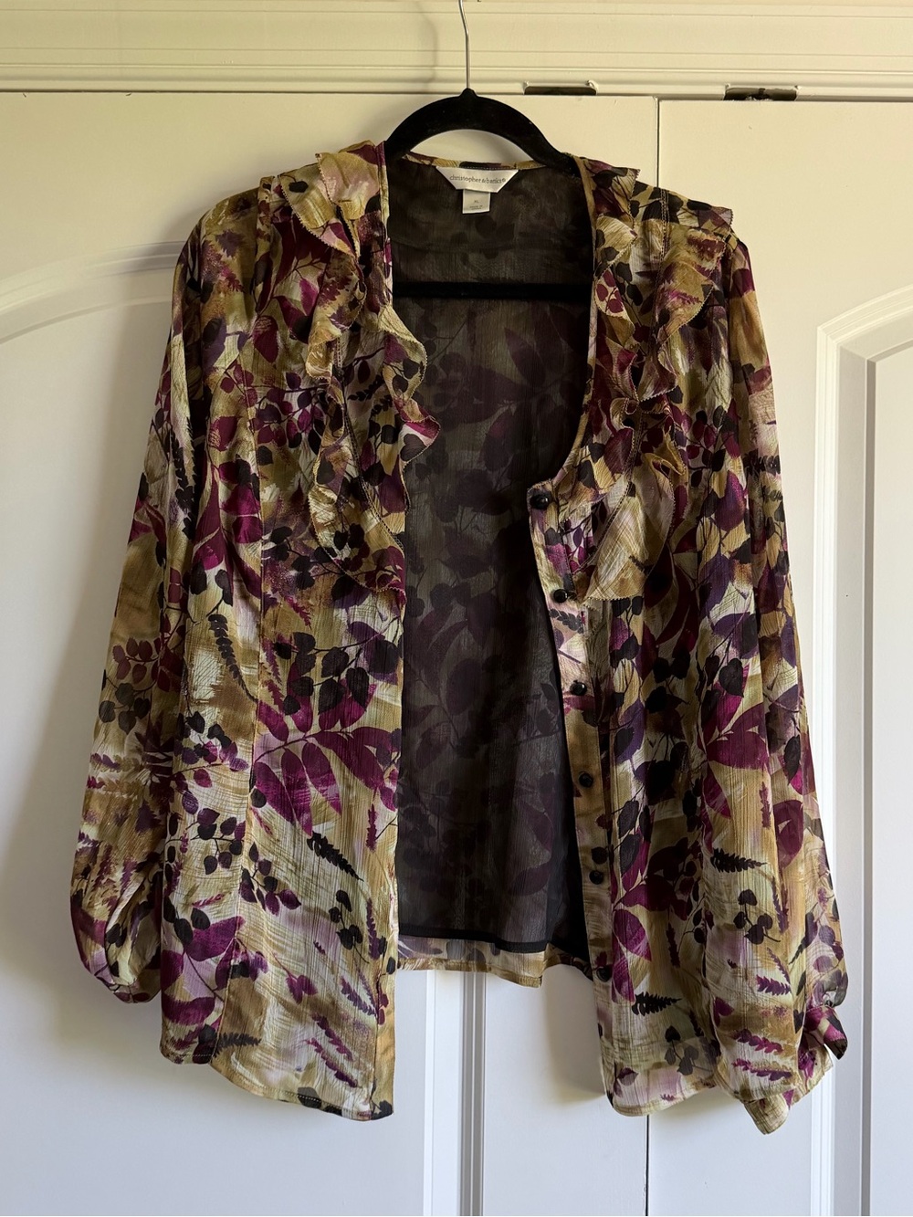 Floral Ruffle Blouse in Olive & Plum